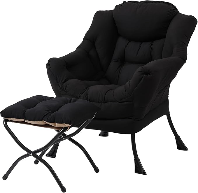 Lazy Chair with Folding Ottoman, Modern Accent Lounge Armchair with Armrests by MBOOYOME