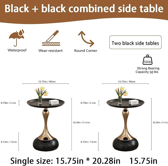 Modern Round Side Table with Gold Pedestal Base, Accent End Table - Image 2