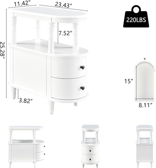 2 Set of Wood End Table with 2 Drawers and Storage Shelf, Narrow Sofa Side Table - Image 2