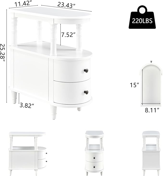 Wood End Table with 2 Drawers and Storage Shelf, Narrow Sofa Side Table - Image 2