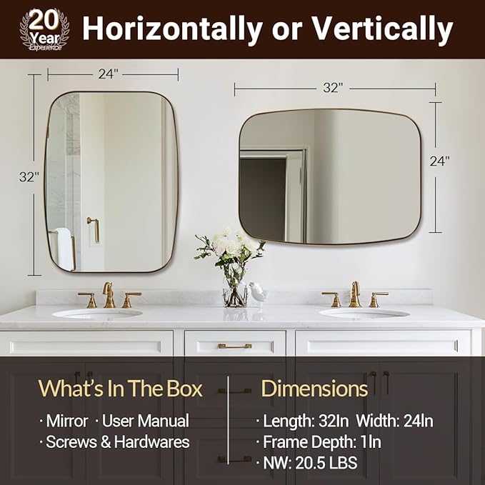 ANDY STAR Bronze Bathroom Mirror, 24x32 Oblong Vanity Mirror - Image 2