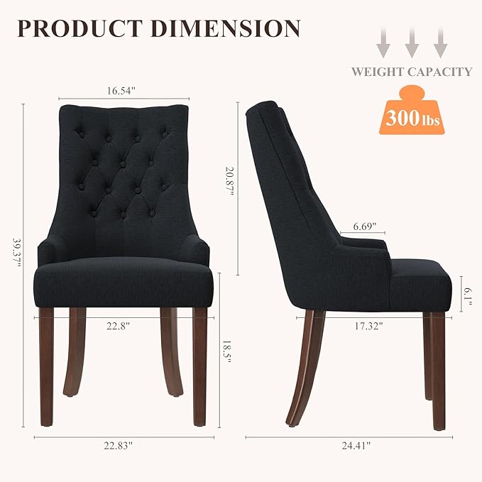 COLAMY Wingback Upholstered Side Dining Room Chairs Set of 2, Fabric Dining - Image 2