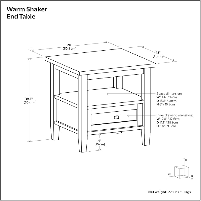 SIMPLIHOME Warm Shaker SOLID WOOD 20 inch Wide Rectangle Transitional End Table - Image 3