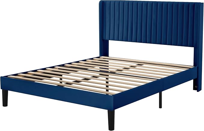 Allewie Full Size Velvet Bed Frame/Vertical Channel Tufted Wingback - Image 8