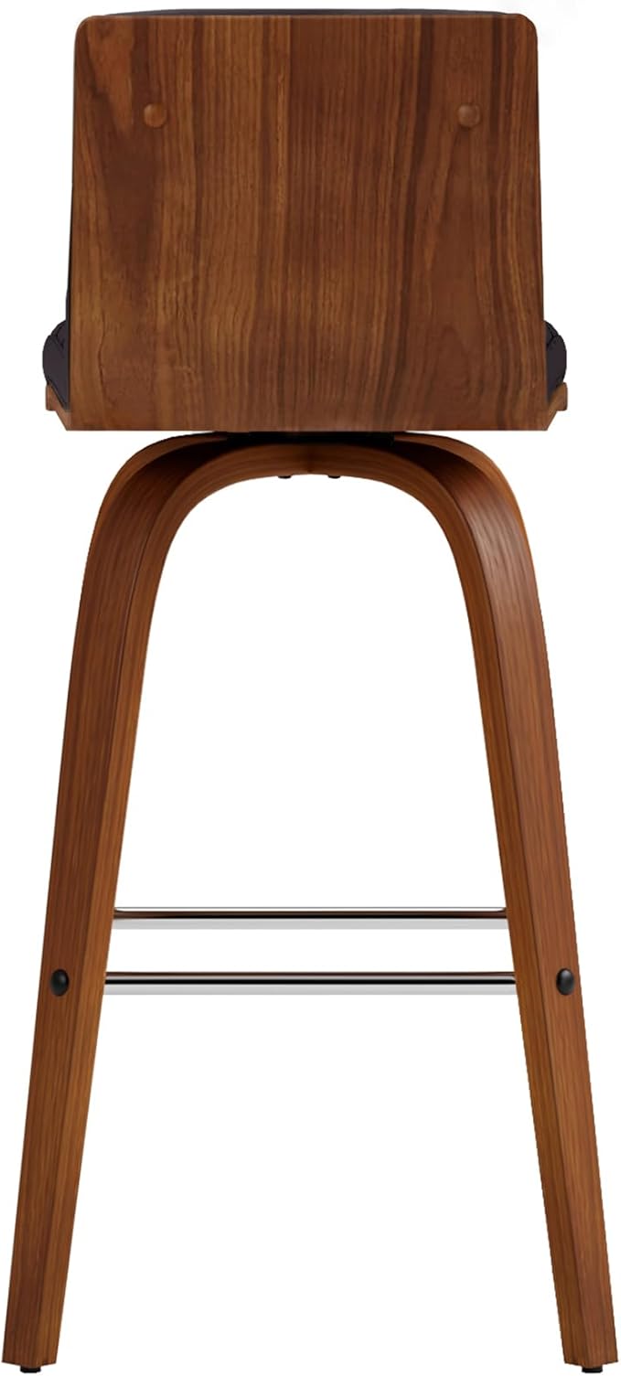 Armen Living Vienna 26" Counter Height Swivel Brown Faux Leather and Walnut - Image 5