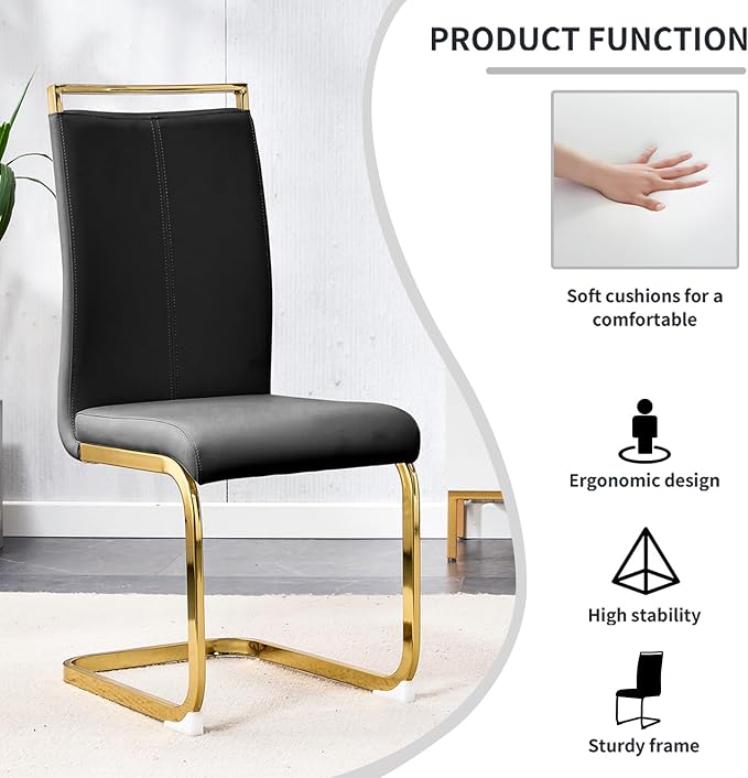 Modern Dining Chairs Set of 6, High Back Black Kitchen Chairs, Faux Leather - Image 5