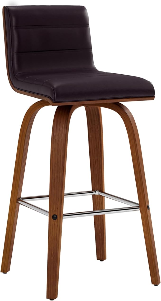 Armen Living Vienna 26" Counter Height Swivel Brown Faux Leather and Walnut by ArmenLiving