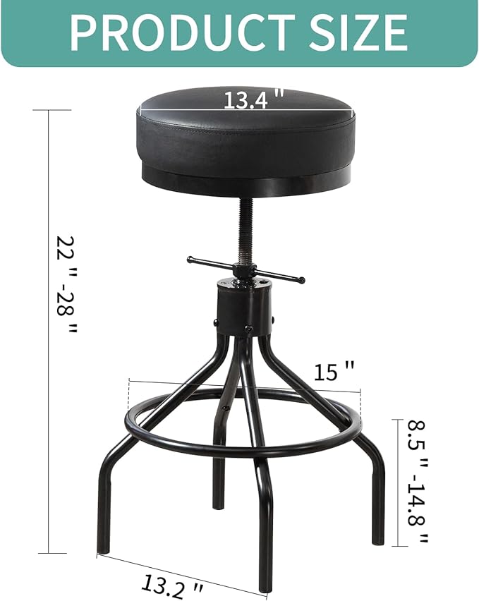Industrial Bar Stools Set of 3 Adjustable Barstools Swivel Modern PU Leather - Image 3