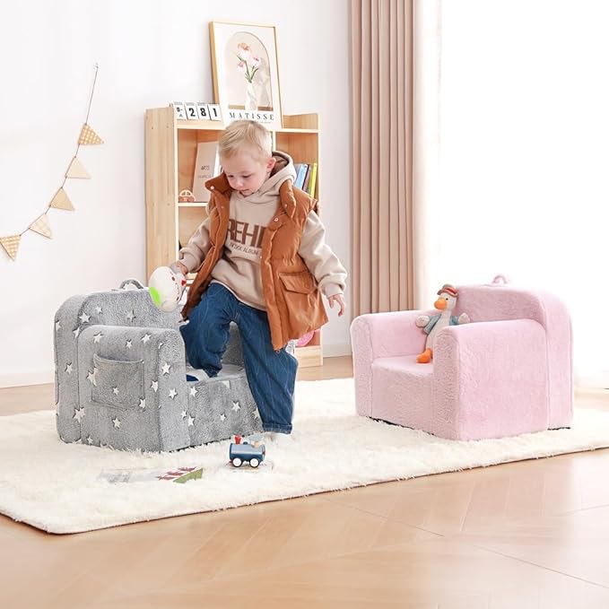 Toddler Chair Plush Kids Couch, Comfy Glow in The Dark Armchair - Image 2
