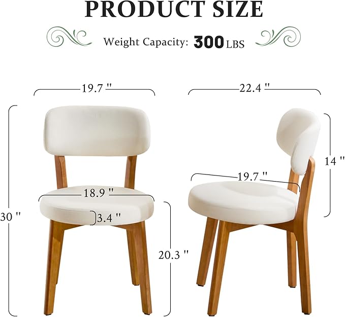 Furniliving Wooden Dining Chairs Set of 2, Mid-Century Modern Linen Upholstered - Image 2