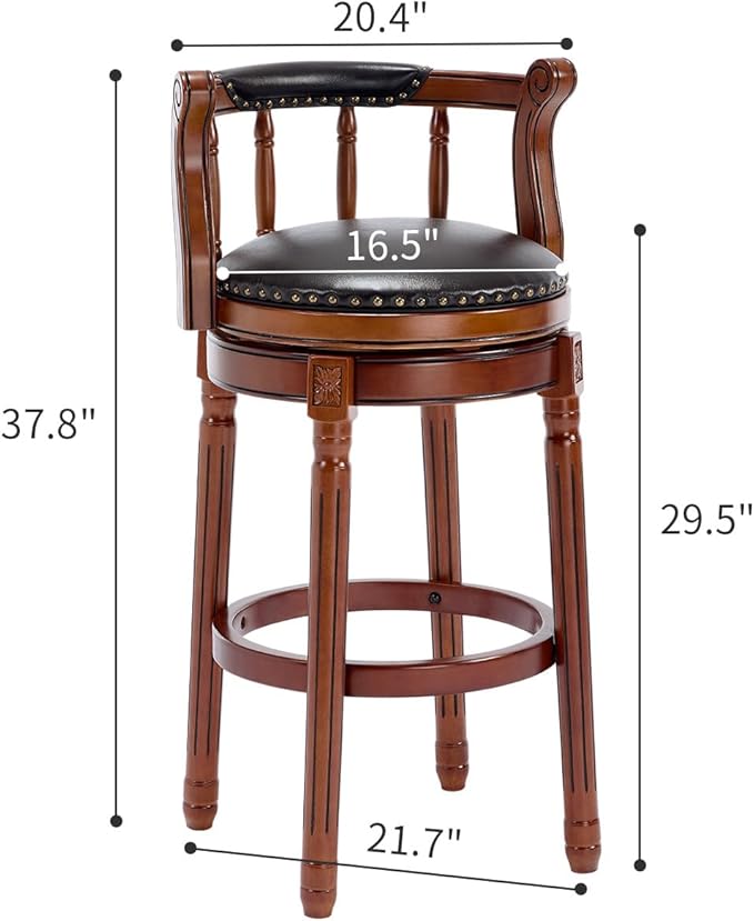 Cow top Leather Wooden Bar Stools, 360 Degree Swivel Bar Height Chair - Image 2