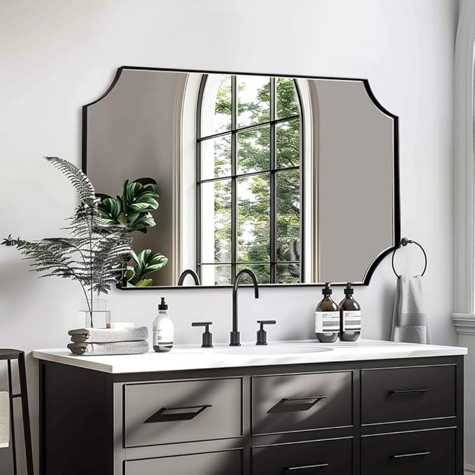 ANDY STAR 24x40 Matte Black Mirror, Scalloped Mirror by ANDYSTAR