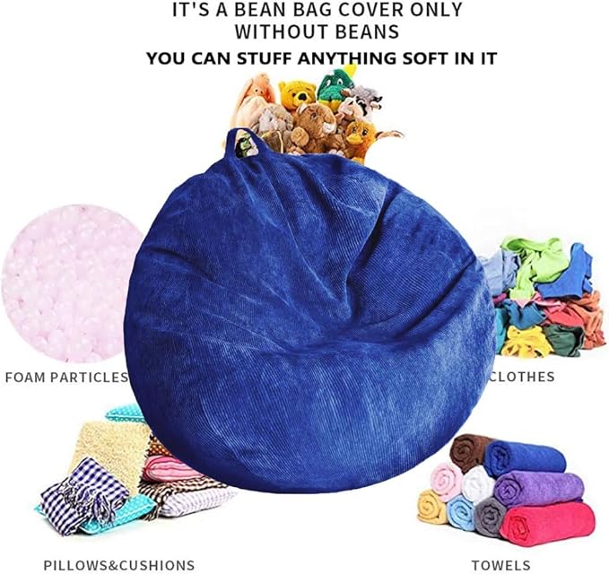 Stuffed Animal Storage Bean Bag Chair Cover Washable Ultra Soft Corduroy Bean - Image 4