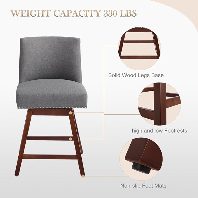 Counter Height Barstools Set of 4, 360° Swivel Bar Stools - Image 6