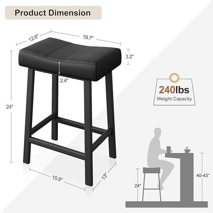 GarveeHome Counter Height Bar Stools Set of 2, 24 Inch Barstools - Image 3