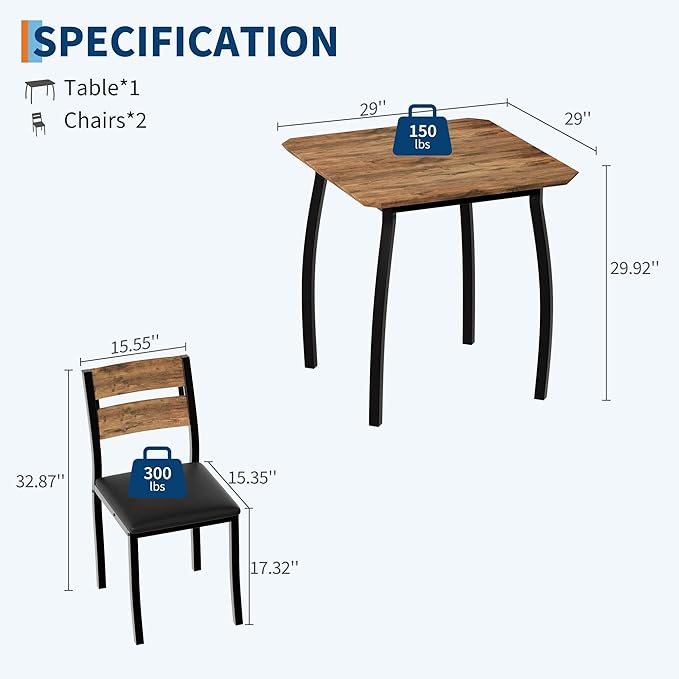 GAOMON Dining Table Set for 2, 3 Piece Small Kitchen Table and 2 Upholstered - Image 2
