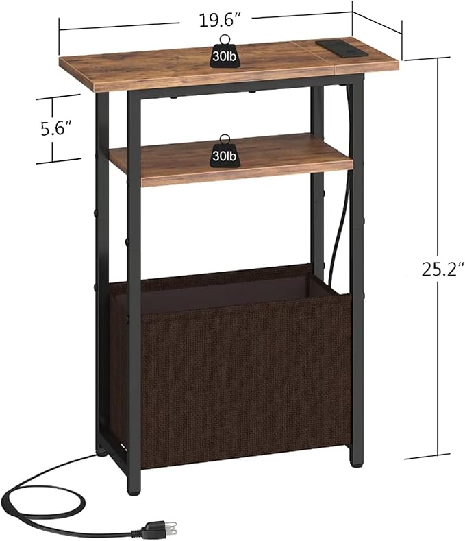 Narrow Side Table with Charging Station, Small End Table - Image 3