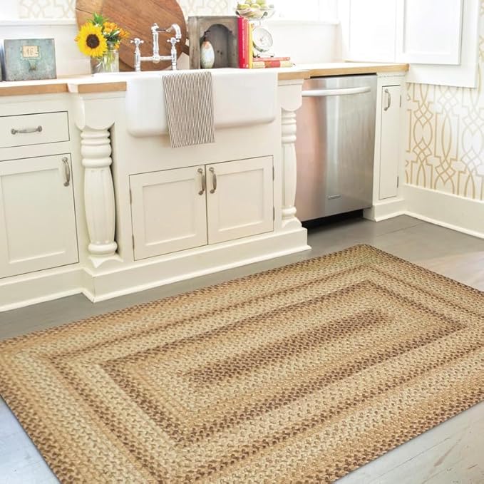 Cookie Dough Brown Small Braided Rugs, 2x3' Rectangle by Homespice