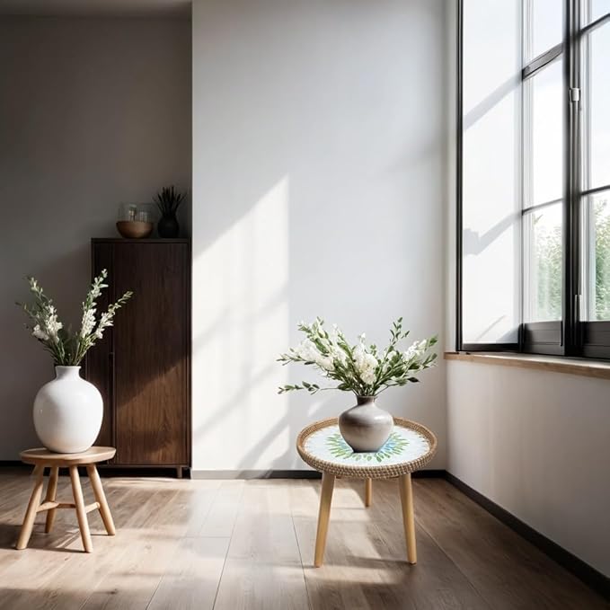 Rattan Round Side Table, Handmade Rattan Tray - Image 3