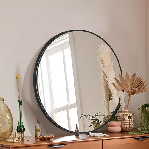 26inch Bathroom Round Mirror, Wall Mounted Vanity Mirror, Steel Frame, Steel by Janboe
