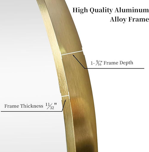 24 inch Gold Circle Wall Mirror, Brushed Gold Metal Framed Round Mirror - Image 2