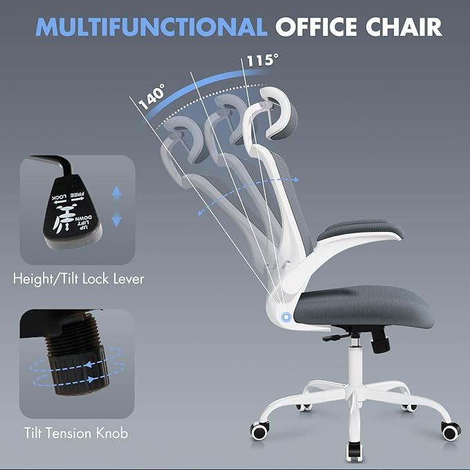 High Back Office Chair with Adjustable Lumbar Support & Headrest, Ergonomic - Image 4