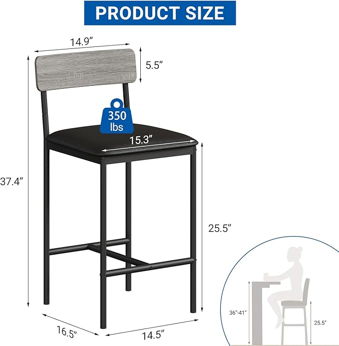 GarveeHome Bar Stools Set of 4, Upholstered Counter Height Bar Stools - Image 2