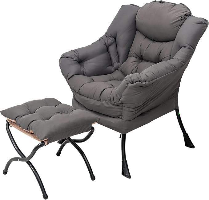 Lazy Chair with Folding Ottoman, Modern Accent Lounge Armchair with Armrests - Image 8