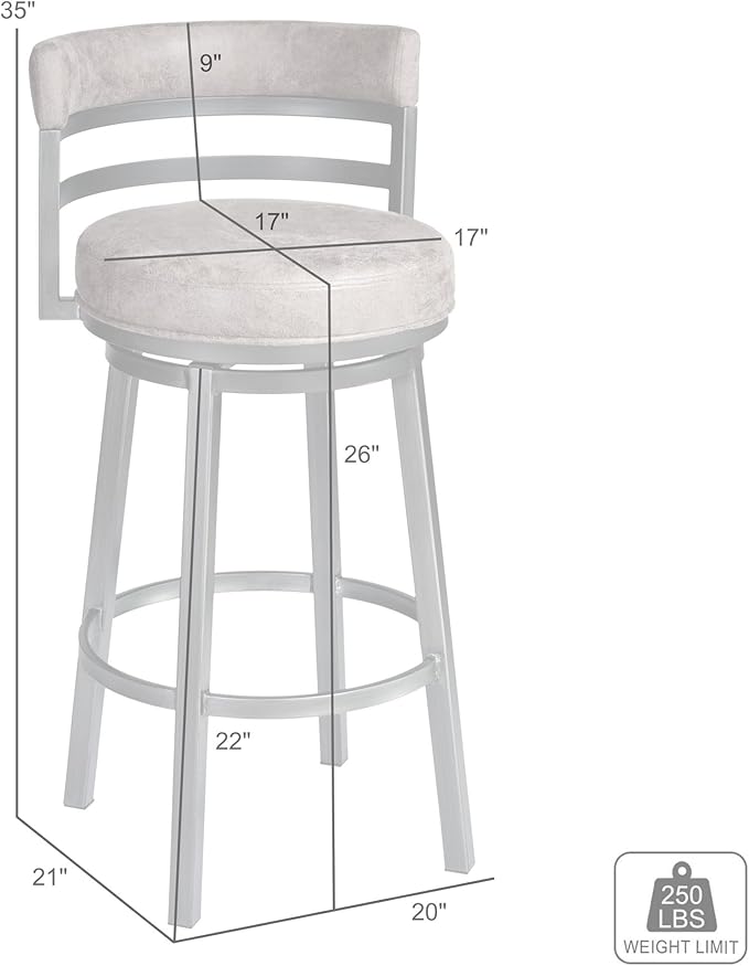 Armen Living Madrid 26" Counter Height Swivel Barstool in Ford Black Faux - Image 3