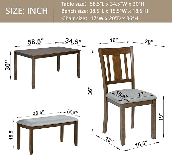 soges 6 Piece Kitchen Dining Table Set, Wooden Dining Table - Image 8