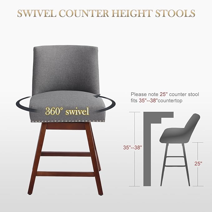 Counter Height Barstools Set of 6, 360° Swivel Bar Stools - Image 2