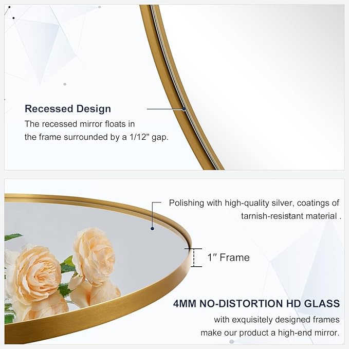 ANDY STAR Gold Round Mirror, 36’’ Brushed Gold Circle Bathroom Mirrors in - Image 3