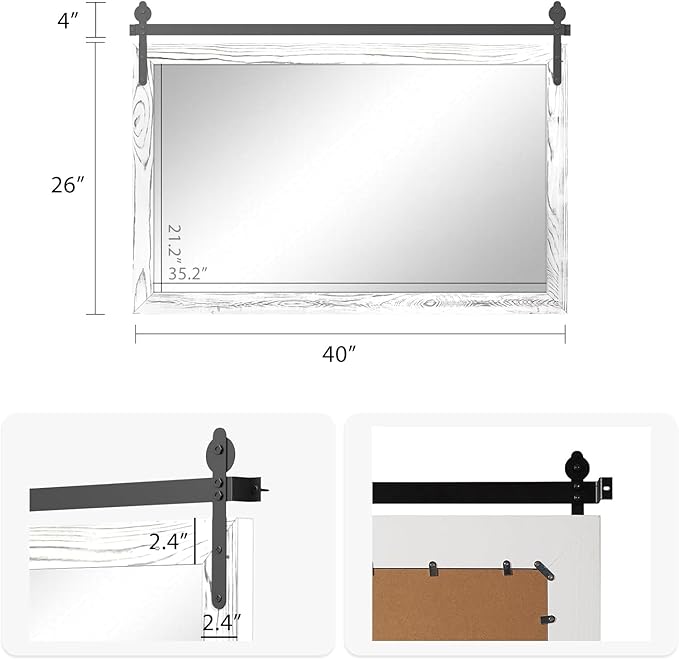 YOSHOOT Farmhouse Barn Door Mirror, Wall Mounted Vintage Mirror, Wooden - Image 3
