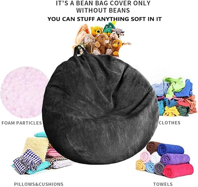 Kisoy Bean Bag Chair Cover Stuffed Animal Storage Bean Bag Cover Pets Dogs/Cats - Image 2