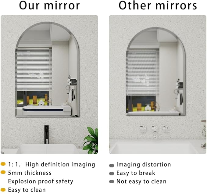 Arched Bathroom Mirror, 31X32 inch Arched Frameless Mirror, Arch Wall - Image 5