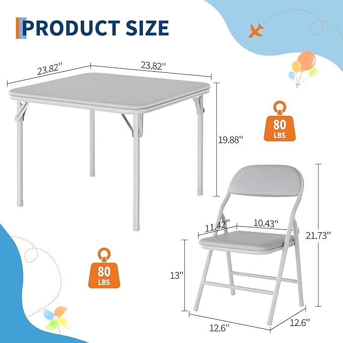IDEALHOUSE 3 Piece Folding Kids Table and Chairs Set, Children Activity Table - Image 3