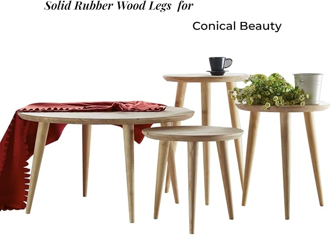 WoodShine Side Table Small Round Solid Wood Sofa End Tables Accent Nesting - Image 5