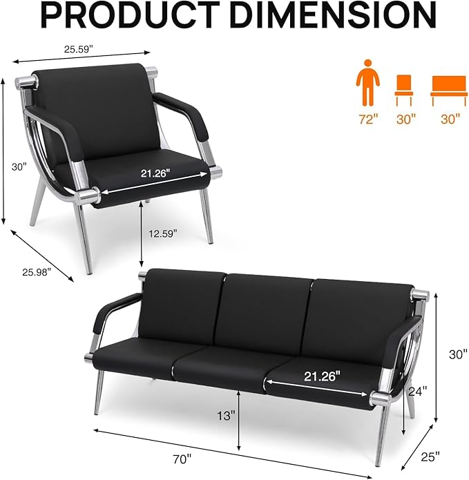 wonline 5 Seat Waiting Room Chair - Image 2