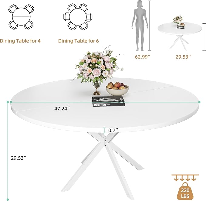 47.24" Round Dining Table, Modern Dining Room Table - Image 3