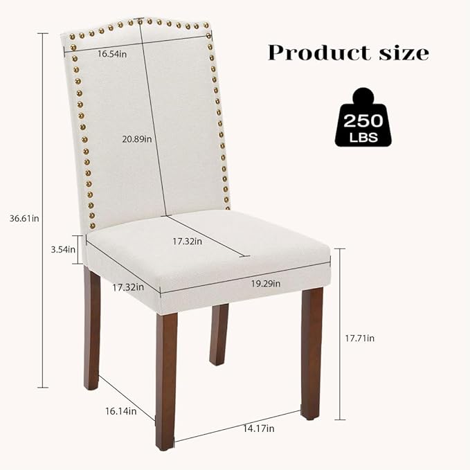 Kitchen Chairs Set of 2 Modern Upholstered Fabric Seat - Image 3