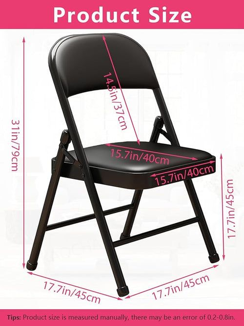 2 Pack Folding Chairs with Leather Padded Cushion and Back, Metal Black - Image 2
