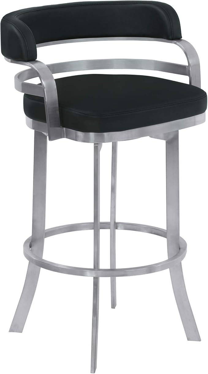 Armen Living Prinz 26" Counter Height Swivel Barstool in Black Faux Leather and by ArmenLiving