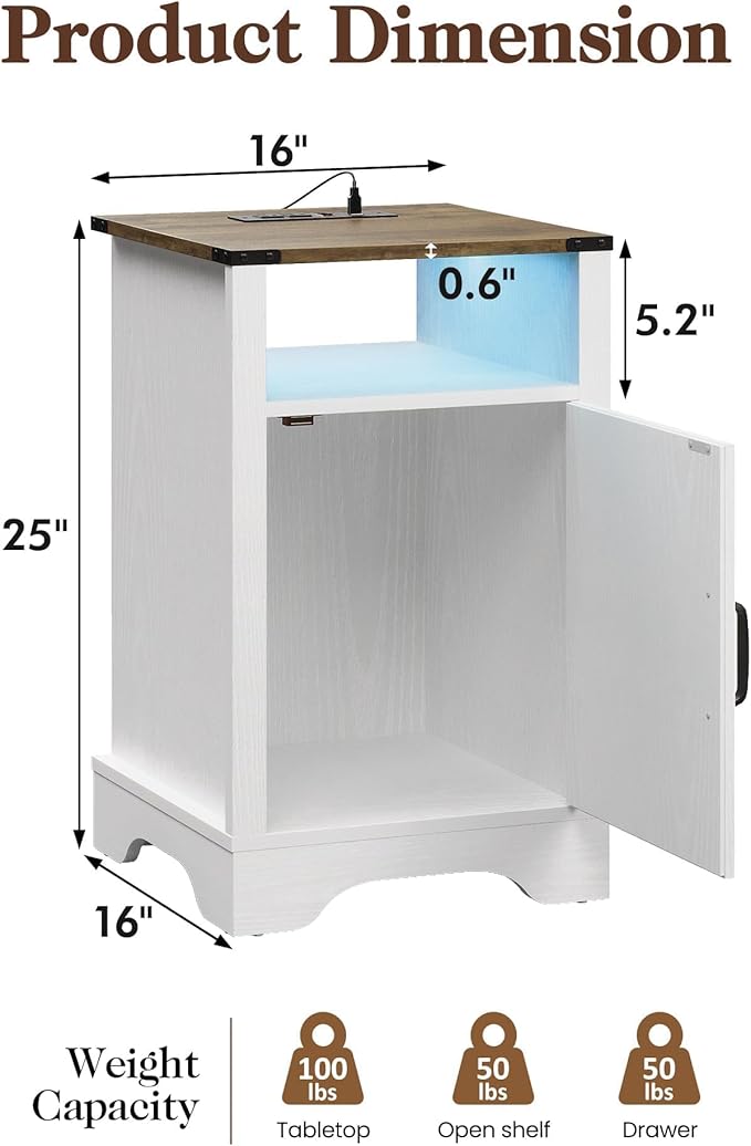 RoyalCraft Farmhouse Nightstand Set of 2, Bedside Table Set of 2 - Image 2