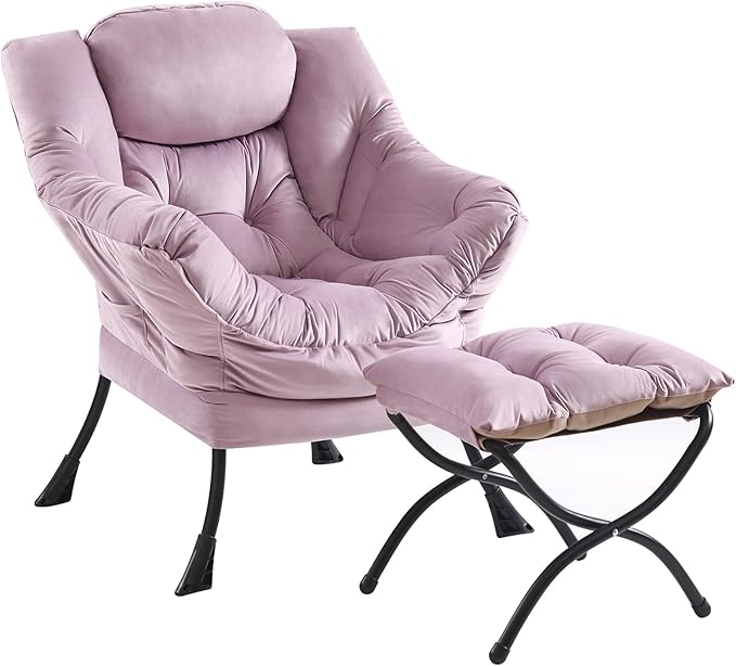 Lazy Chair with Ottoman, Modern Chair with Folding Footrest, Lounge Accent Chair by Furlide
