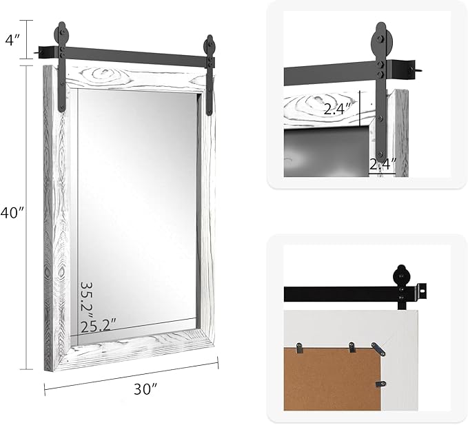 YOSHOOT Farmhouse Barn Door Mirror, Wall Mounted Vintage Mirror, Wooden - Image 2