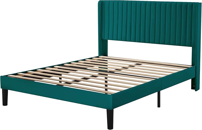 Allewie Full Size Bed Frame/Velvet Upholstered Platform Bed/Vertical Channel - Image 8
