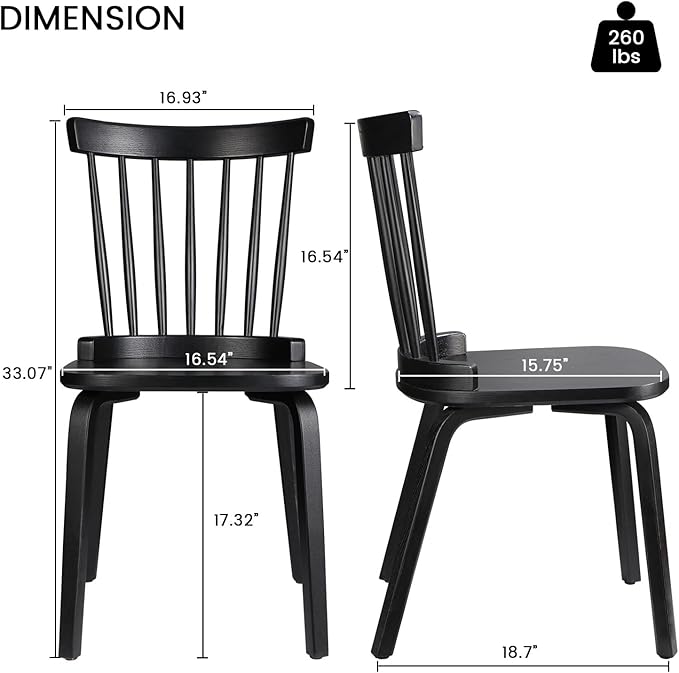 Unovivy Wood Dining Chairs Set of 4, Farmhouse Spindle Back, Widen Seat - Image 3