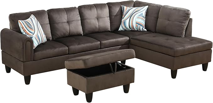 Couches for Living Room Modern L Shaped Couch Comfy Flannel Fabric 3 Pieces - Image 3