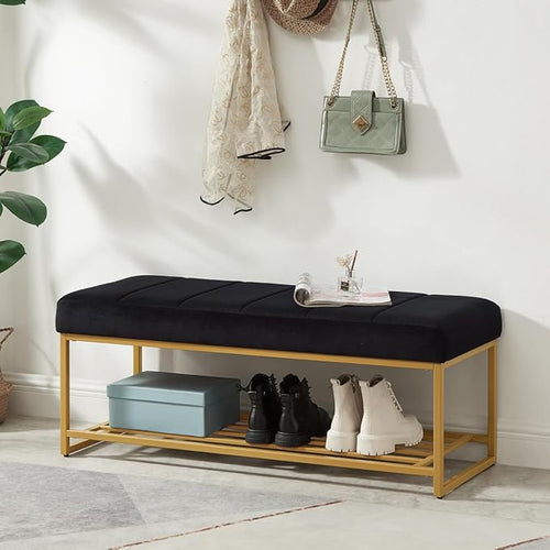 24KF Black Velvet Upholstered End of Bed Bench - Image 2