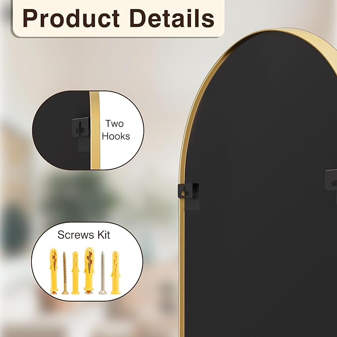 FICTOR Bathroom Vanity Mirror for Wall, 32”x30” Arched Metal Framed Bathroom - Image 7